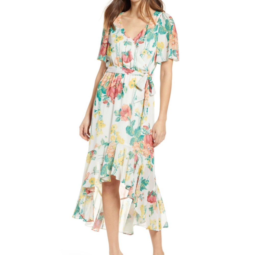 NWOT Leith Flutter Sleeve High Low Floral Dress